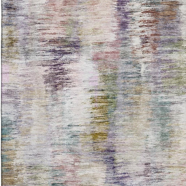 HomeRoots 9' X 12' Washable Abstract Area Rug in Plum, Gold & Ivory - UV Protected, Stain Resistant, Durable Design 666208