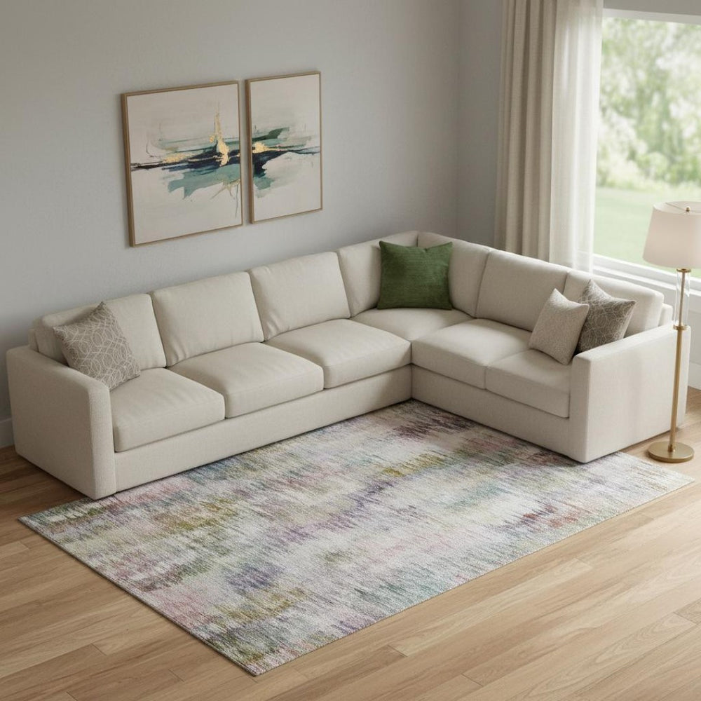 HomeRoots 9' X 12' Washable Abstract Area Rug in Plum, Gold & Ivory - UV Protected, Stain Resistant, Durable Design 666208