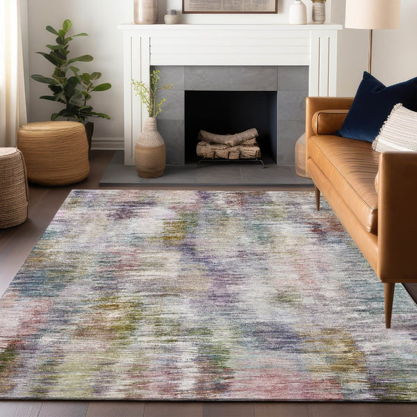 HomeRoots 10' X 14' Abstract Washable Area Rug in Plum, Gold & Ivory – UV Protected, Durable for Homes with Kids 666209