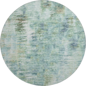 HomeRoots 8' Teal Green and Ivory Abstract Round Rug - Washable, UV Protected, Stylish & Durable for Homes 666218