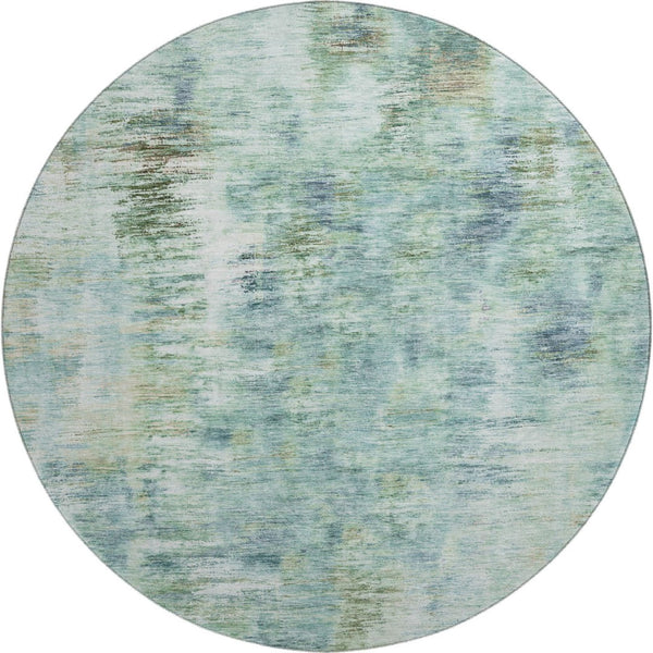 HomeRoots 8' Teal Green and Ivory Abstract Round Rug - Washable, UV Protected, Stylish & Durable for Homes 666218