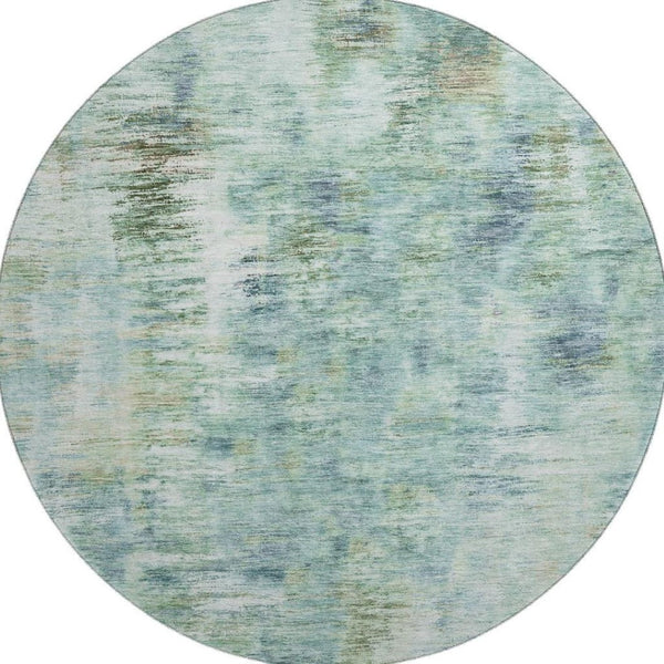 HomeRoots 8' Teal Green and Ivory Abstract Round Rug - Washable, UV Protected, Stylish & Durable for Homes 666218