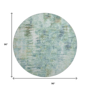 HomeRoots 8' Teal Green and Ivory Abstract Round Rug - Washable, UV Protected, Stylish & Durable for Homes 666218