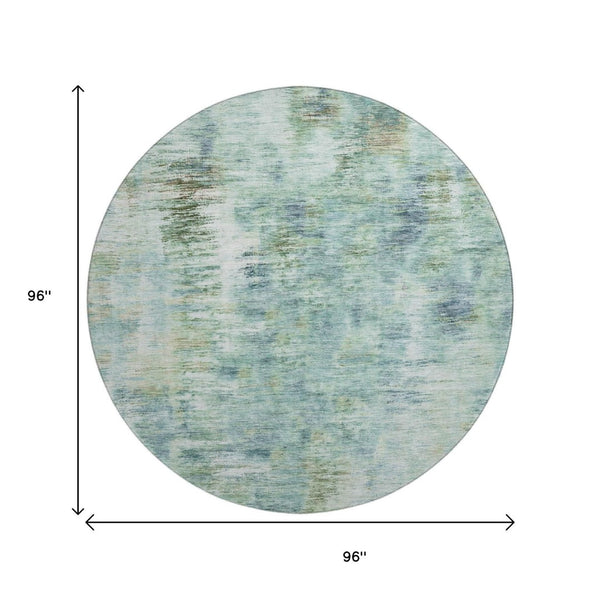 HomeRoots 8' Teal Green and Ivory Abstract Round Rug - Washable, UV Protected, Stylish & Durable for Homes 666218