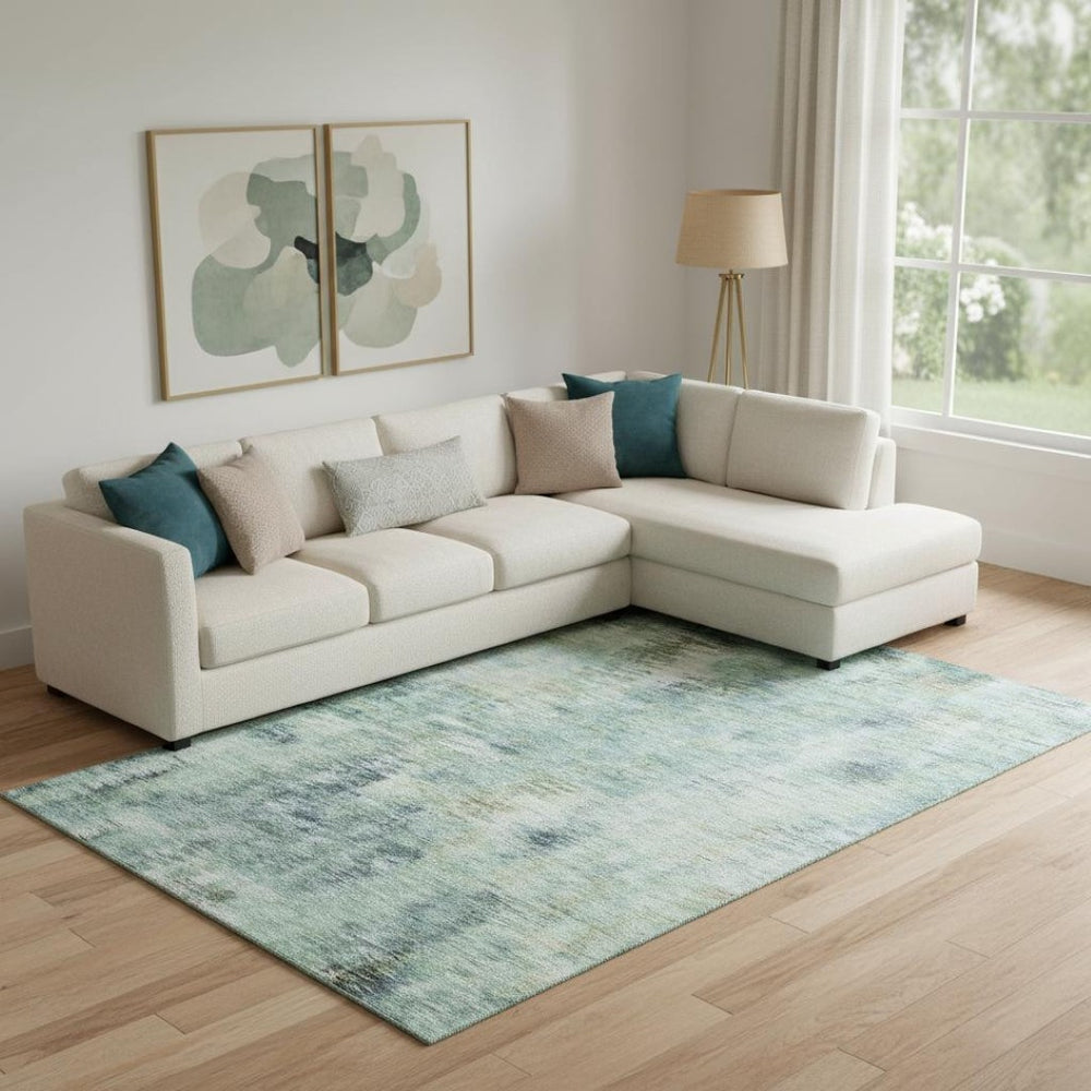 HomeRoots 8' X 10' Teal Green and Ivory Abstract Area Rug – Washable, UV Protected, Perfect for High-Traffic Spaces 666219