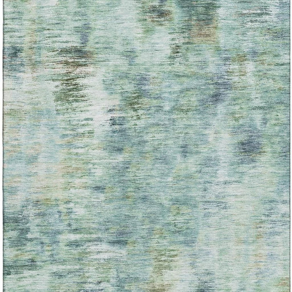 HomeRoots 9' X 12' Teal Green & Ivory Abstract Area Rug – Washable, UV Protected, Modern Style for Any Space 666220