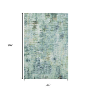 HomeRoots 10' X 14' Teal Green & Ivory Abstract Washable Area Rug – Stylish, Durable, UV-Protected Design! 666221