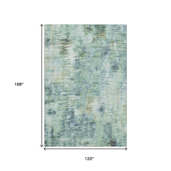 HomeRoots 10' X 14' Teal Green & Ivory Abstract Washable Area Rug – Stylish, Durable, UV-Protected Design! 666221