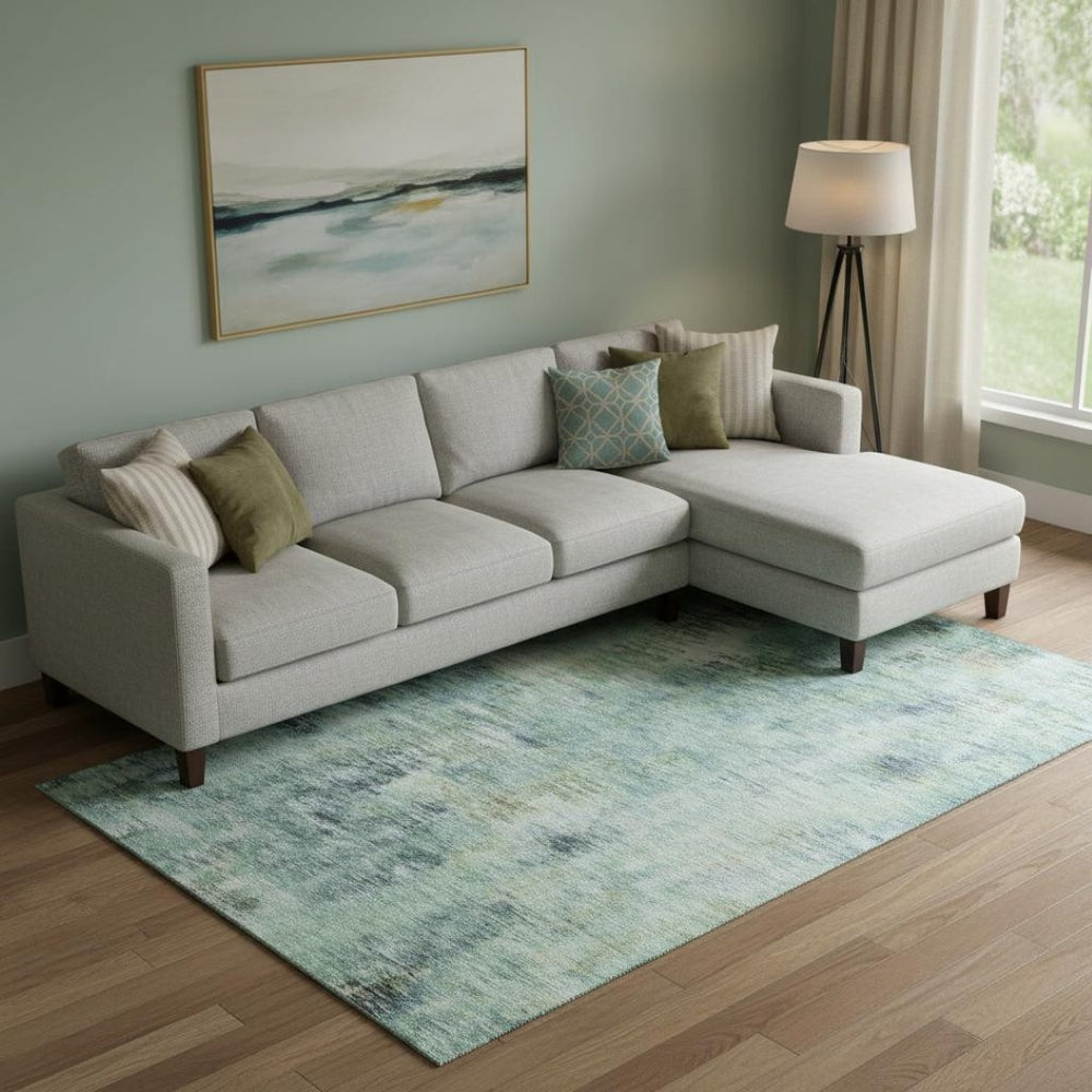 HomeRoots 10' X 14' Teal Green & Ivory Abstract Washable Area Rug – Stylish, Durable, UV-Protected Design! 666221