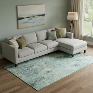 HomeRoots 10' X 14' Teal Green & Ivory Abstract Washable Area Rug – Stylish, Durable, UV-Protected Design! 666221