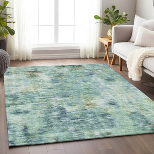 HomeRoots 10' X 14' Teal Green & Ivory Abstract Washable Area Rug – Stylish, Durable, UV-Protected Design! 666221