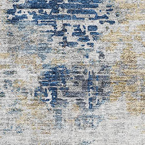 HomeRoots 5' X 8' Abstract Washable Area Rug in Blue Taupe Ivory - UV Protection, Stain Resistant, Durable Design 666223