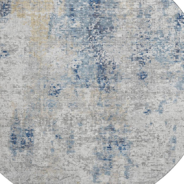 HomeRoots 8' Stylish Blue Taupe Ivory Abstract Round Rug - Washable, UV Protected, Kid & Pet Friendly! 666224