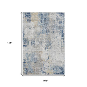HomeRoots 9' X 12' Abstract Washable Area Rug in Blue, Taupe & Ivory - UV Protected, Durable & Stylish Design 666226
