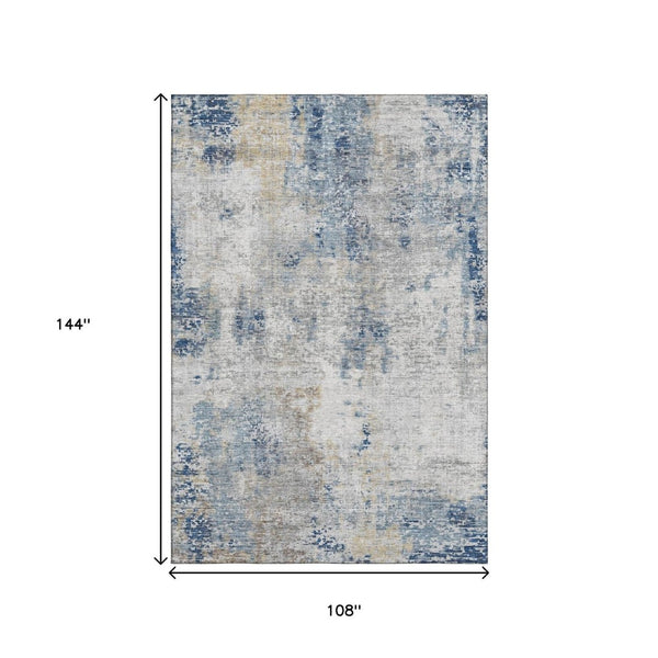HomeRoots 9' X 12' Abstract Washable Area Rug in Blue, Taupe & Ivory - UV Protected, Durable & Stylish Design 666226
