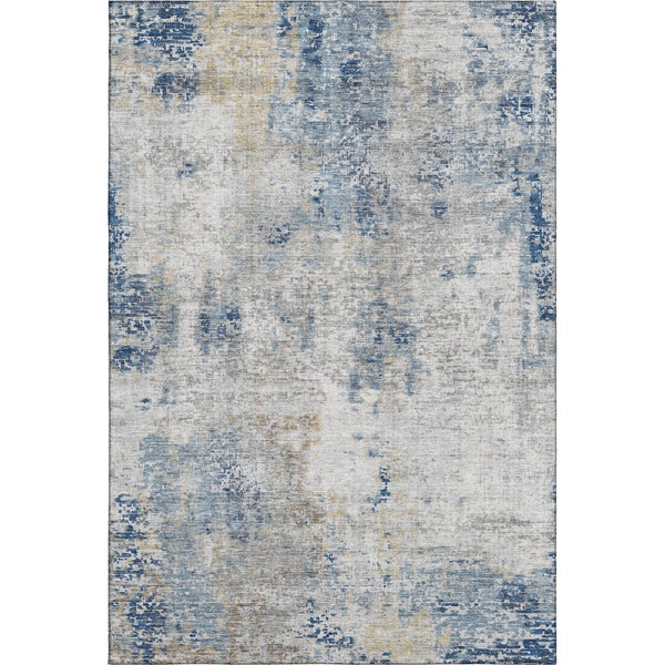 HomeRoots 9' X 12' Abstract Washable Area Rug in Blue, Taupe & Ivory - UV Protected, Durable & Stylish Design 666226