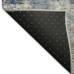 HomeRoots 9' X 12' Abstract Washable Area Rug in Blue, Taupe & Ivory - UV Protected, Durable & Stylish Design 666226