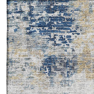 HomeRoots 9' X 12' Abstract Washable Area Rug in Blue, Taupe & Ivory - UV Protected, Durable & Stylish Design 666226