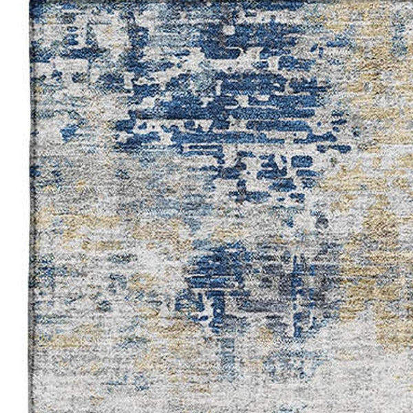 HomeRoots 9' X 12' Abstract Washable Area Rug in Blue, Taupe & Ivory - UV Protected, Durable & Stylish Design 666226