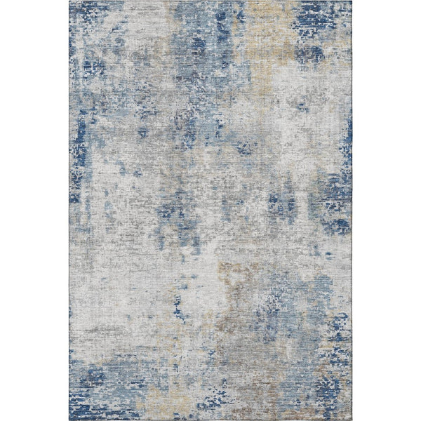 HomeRoots 9' X 12' Abstract Washable Area Rug in Blue, Taupe & Ivory - UV Protected, Durable & Stylish Design 666226