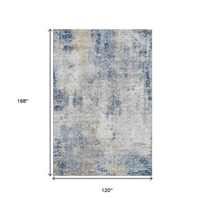 HomeRoots 10' Blue Taupe Ivory Washable Area Rug - Stylish Abstract Design with UV Protection for High Traffic Spaces 666227