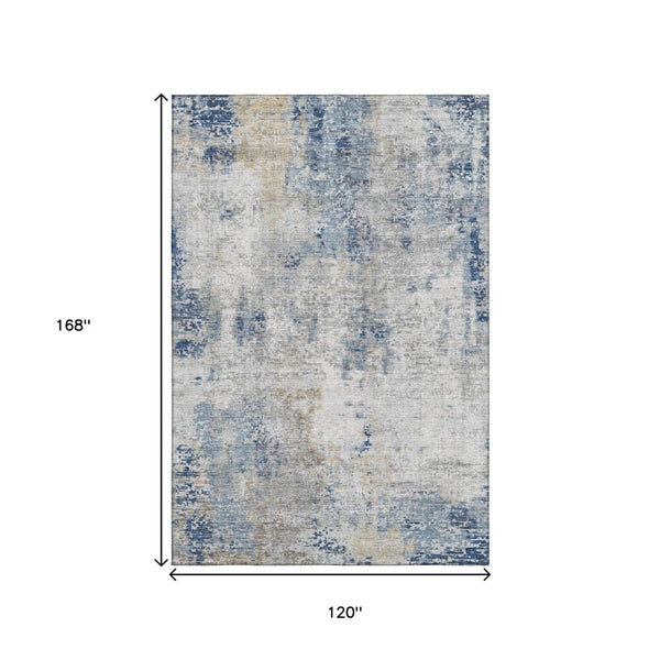 HomeRoots 10' Blue Taupe Ivory Washable Area Rug - Stylish Abstract Design with UV Protection for High Traffic Spaces 666227