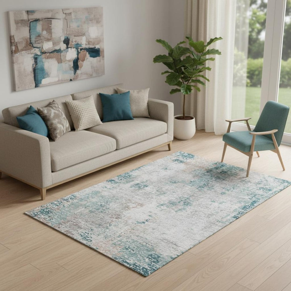 HomeRoots 5' X 8' Modern Teal Beige Copper Area Rug – Washable, UV-Protected, Durable & Stylish for Homes 666241