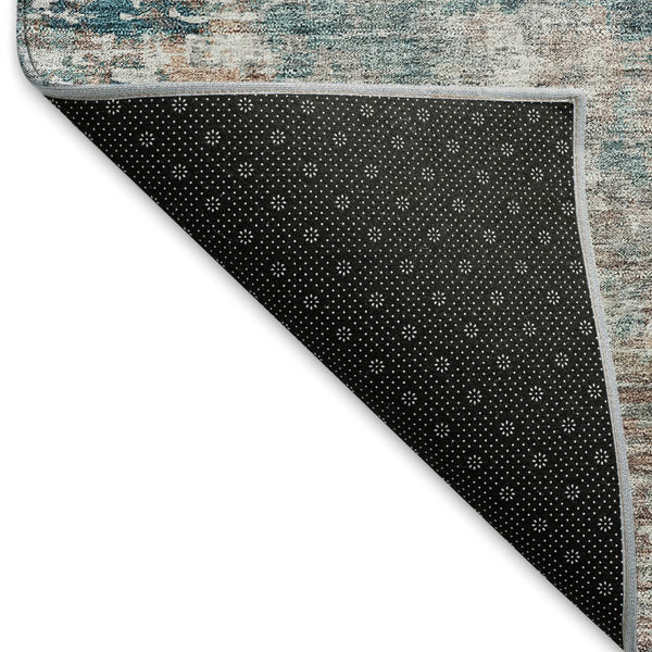 HomeRoots 8' Teal Beige and Copper Abstract Round Rug - Washable, UV-Protected, Perfect for High Traffic Areas! 666242