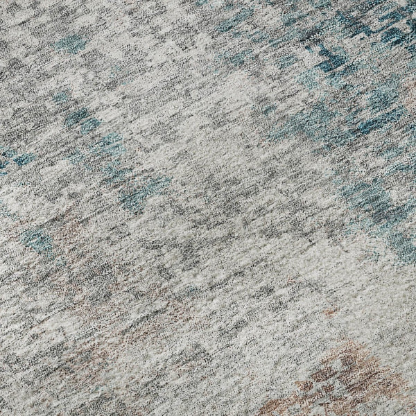 HomeRoots 8' Teal Beige and Copper Abstract Round Rug - Washable, UV-Protected, Perfect for High Traffic Areas! 666242
