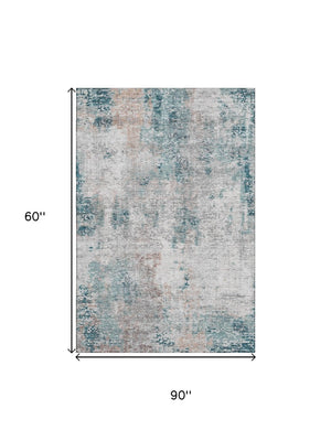 HomeRoots 8' X 10' Teal Beige Copper Abstract Area Rug - Washable, UV Protected, Stain Resistant for Modern Living 666243