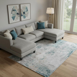 HomeRoots 9' X 12' Teal Beige & Copper Abstract Washable Area Rug – Durable, UV-Protected & Stylish for Homes 666244