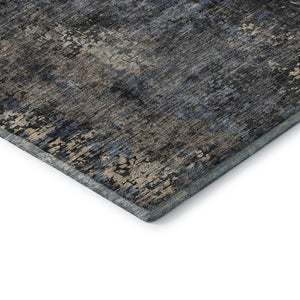 HomeRoots 8' Charcoal Blue & Beige Abstract Round Rug - Washable, UV-Protected, Stylish & Durable for Homes 666248