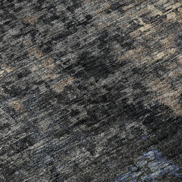 HomeRoots 8' Charcoal Blue & Beige Abstract Round Rug - Washable, UV-Protected, Stylish & Durable for Homes 666248