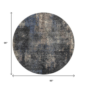 HomeRoots 8' Charcoal Blue & Beige Abstract Round Rug - Washable, UV-Protected, Stylish & Durable for Homes 666248