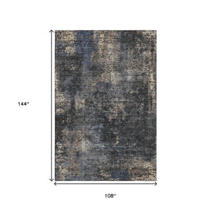 HomeRoots 9' X 12' Charcoal Blue & Beige Abstract Area Rug - Washable, UV Protected, Durable for High-Traffic Areas 666250