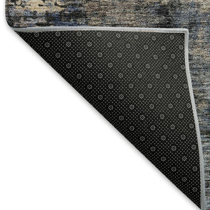 HomeRoots 9' X 12' Charcoal Blue & Beige Abstract Area Rug - Washable, UV Protected, Durable for High-Traffic Areas 666250