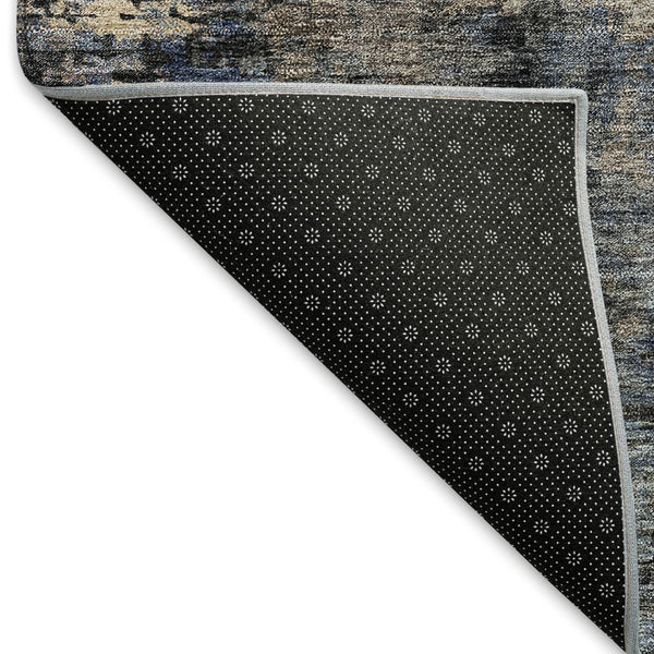 HomeRoots 9' X 12' Charcoal Blue & Beige Abstract Area Rug - Washable, UV Protected, Durable for High-Traffic Areas 666250