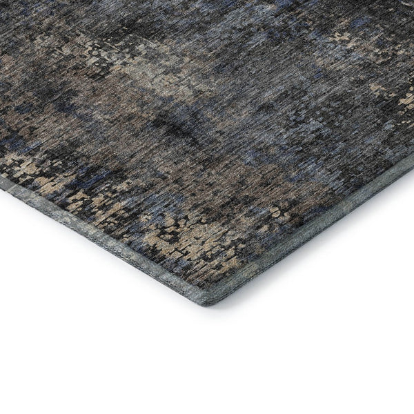 HomeRoots 9' X 12' Charcoal Blue & Beige Abstract Area Rug - Washable, UV Protected, Durable for High-Traffic Areas 666250