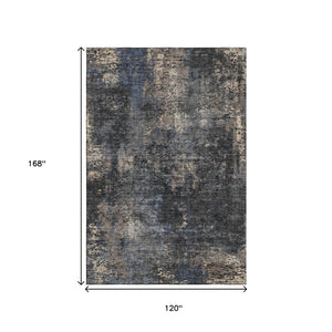 HomeRoots 10' X 14' Charcoal Blue & Beige Abstract Area Rug – Washable, UV-Protected, Durable for Homes! 666251
