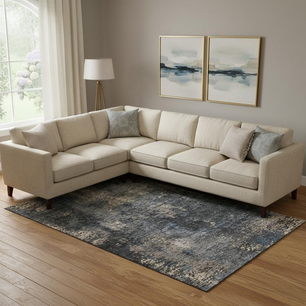 HomeRoots 10' X 14' Charcoal Blue & Beige Abstract Area Rug – Washable, UV-Protected, Durable for Homes! 666251