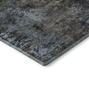 HomeRoots 5' X 8' Graphite Blue & Copper Abstract Area Rug - Washable, Stain Resistant, UV Protected, Durable Design 666259