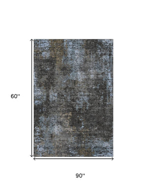 HomeRoots 5' X 8' Graphite Blue & Copper Abstract Area Rug - Washable, Stain Resistant, UV Protected, Durable Design 666259