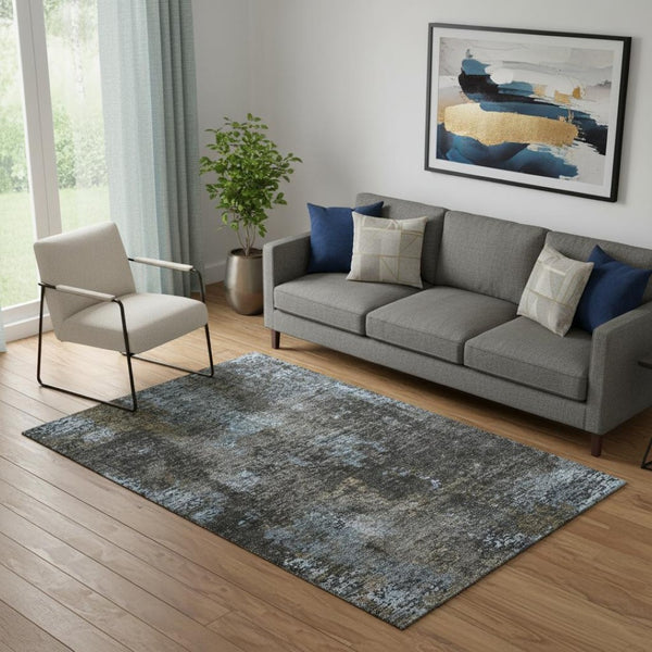 HomeRoots 5' X 8' Graphite Blue & Copper Abstract Area Rug - Washable, Stain Resistant, UV Protected, Durable Design 666259