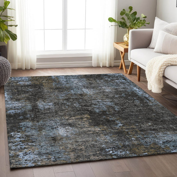 HomeRoots 5' X 8' Graphite Blue & Copper Abstract Area Rug - Washable, Stain Resistant, UV Protected, Durable Design 666259
