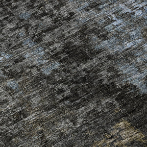 HomeRoots 8' Graphite Blue & Copper Abstract Round Rug - Washable, UV Protected, Durable for High-Traffic Areas 666260