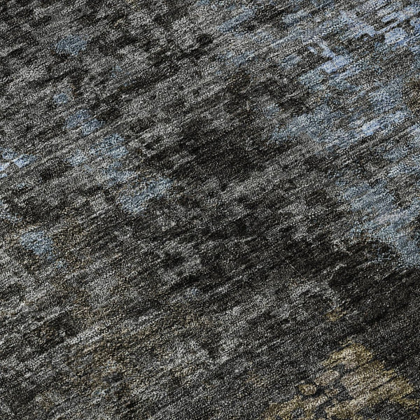 HomeRoots 8' Graphite Blue & Copper Abstract Round Rug - Washable, UV Protected, Durable for High-Traffic Areas 666260