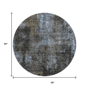 HomeRoots 8' Graphite Blue & Copper Abstract Round Rug - Washable, UV Protected, Durable for High-Traffic Areas 666260
