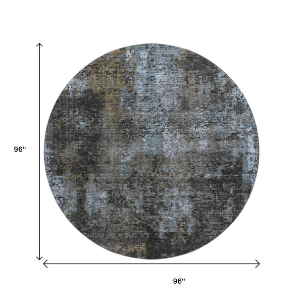 HomeRoots 8' Graphite Blue & Copper Abstract Round Rug - Washable, UV Protected, Durable for High-Traffic Areas 666260