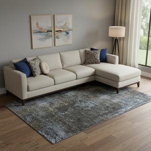 HomeRoots 8' X 10' Graphite Blue & Copper Abstract Area Rug – Stylish, Washable, UV-Protected & Stain Resistant! 666261