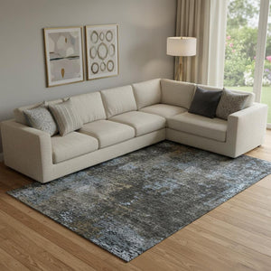HomeRoots 9' X 12' Graphite Blue & Copper Abstract Area Rug - Washable, UV Protected, Durable for Homes 666262
